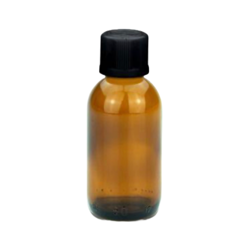 Amberkleurige glazen fles 50 ml schroefdraad met zwarte kinderveilige schroefdop