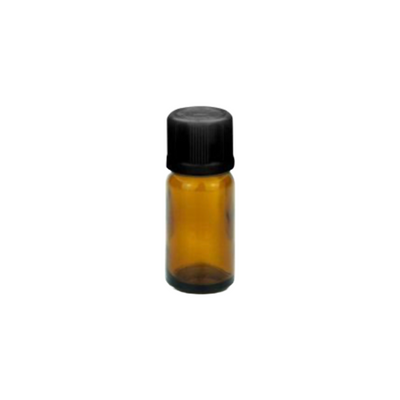Amberkleurige glazen fles van 10 ml met witte kindveilige schroefdop